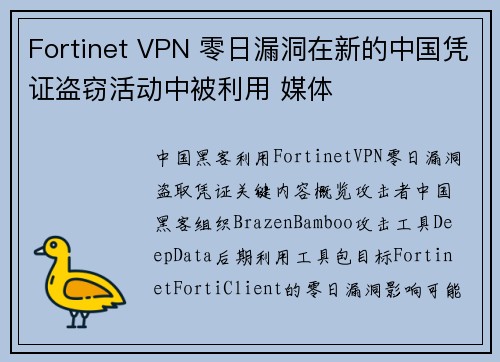 Fortinet VPN 零日漏洞在新的中国凭证盗窃活动中被利用 媒体