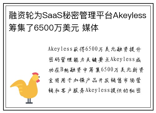 融资轮为SaaS秘密管理平台Akeyless筹集了6500万美元 媒体
